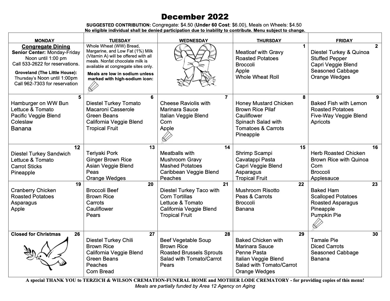 December 2022 Menu