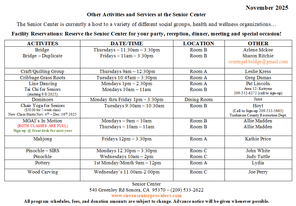 Nov 2025 Weekly Activities