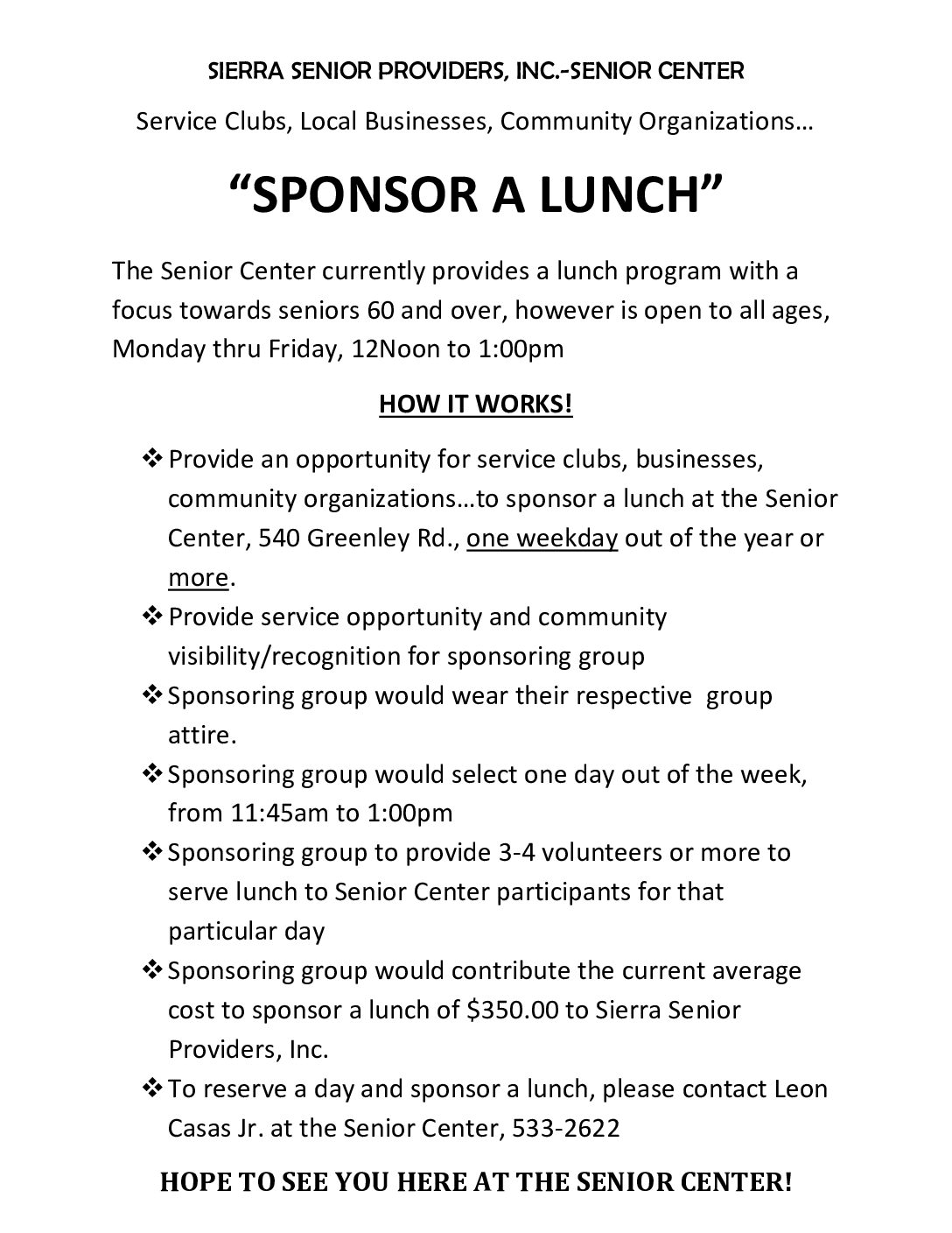 Sponsor A Lunch